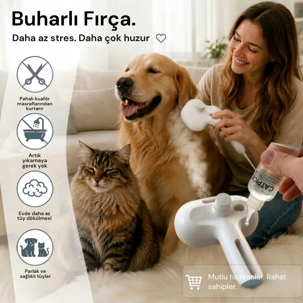 PeluSpa Buharlı Kedi ve Köpek Tarağı - Masaj Etkili Tüy Toplayıcı Fırça